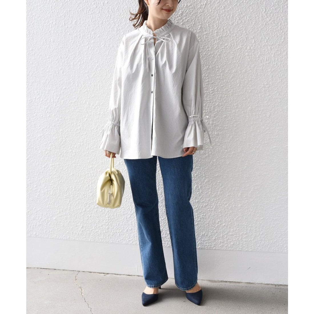 美品SHIPSシップスきれい色ふんわりブロードペプラムショートスリーブ 