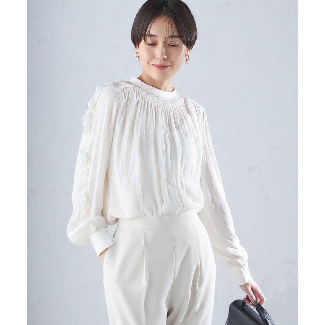 シップス SHIPS 〈手洗い可能〉割繊 フリル デザイン ブラウス 24SS 