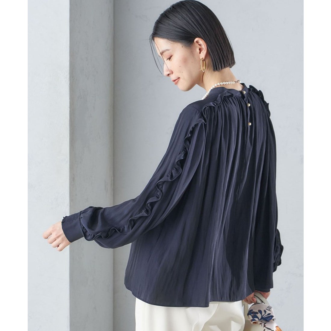 シップス SHIPS 〈手洗い可能〉割繊 フリル デザイン ブラウス 24SS 