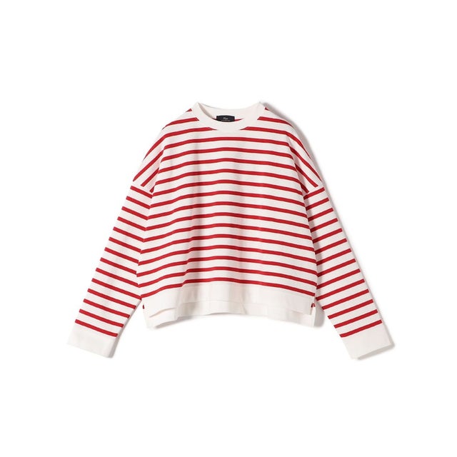 Primary Navy Label:コットン ボーダー クルーネック プルオーバー （レッド）