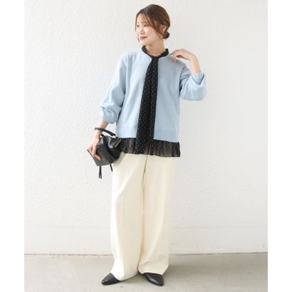 【WEB限定】〈手洗い可能〉ドット ボウタイ ブラウス レイヤード風 ニット （オフホワイト）｜詳細画像