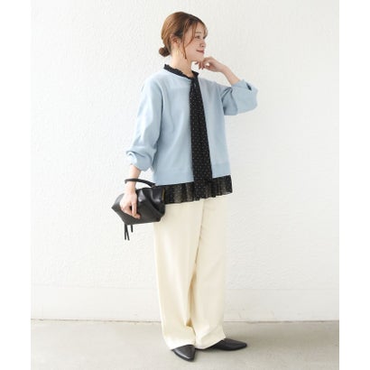 【WEB限定】〈手洗い可能〉ドット ボウタイ ブラウス レイヤード風 ニット （ブラック）｜詳細画像