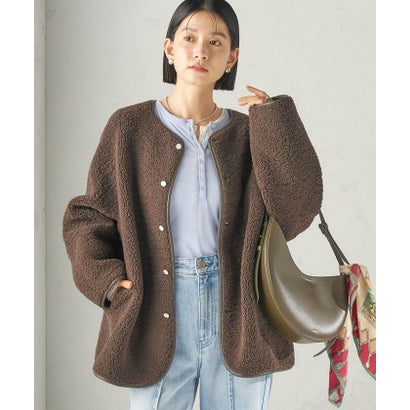 《一部予約》【一部WEB限定】〈手洗い可能〉ボア フリース リバーシブル ノーカラー コート （ベージュ）｜詳細画像