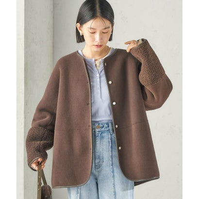 《一部予約》【一部WEB限定】〈手洗い可能〉ボア フリース リバーシブル ノーカラー コート （ベージュ）｜詳細画像