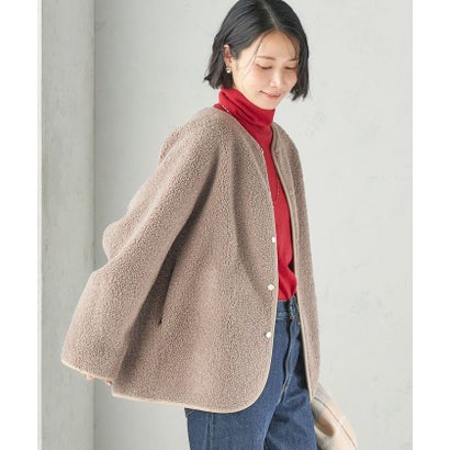 《一部予約》【一部WEB限定】〈手洗い可能〉ボア フリース リバーシブル ノーカラー コート （ベージュ）｜詳細画像
