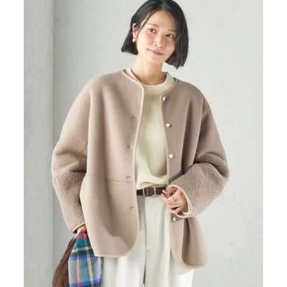 《一部予約》【一部WEB限定】〈手洗い可能〉ボア フリース リバーシブル ノーカラー コート （ベージュ）｜詳細画像