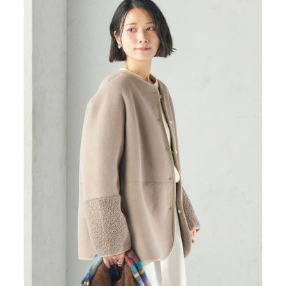 《一部予約》【一部WEB限定】〈手洗い可能〉ボア フリース リバーシブル ノーカラー コート （ベージュ）｜詳細画像