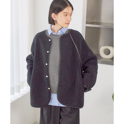 《一部予約》【一部WEB限定】〈手洗い可能〉ボア フリース リバーシブル ノーカラー コート （ベージュ）｜詳細画像