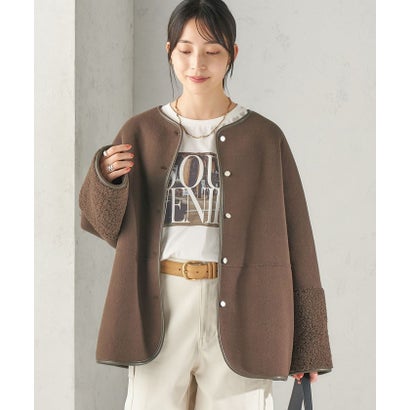 《一部予約》【一部WEB限定】〈手洗い可能〉ボア フリース リバーシブル ノーカラー コート （ベージュ）｜詳細画像