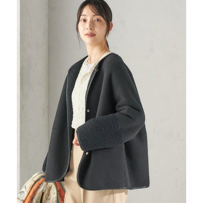 《一部予約》【一部WEB限定】〈手洗い可能〉ボア フリース リバーシブル ノーカラー コート （ベージュ）｜詳細画像