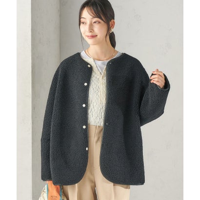 《一部予約》【一部WEB限定】〈手洗い可能〉ボア フリース リバーシブル ノーカラー コート （ベージュ）｜詳細画像