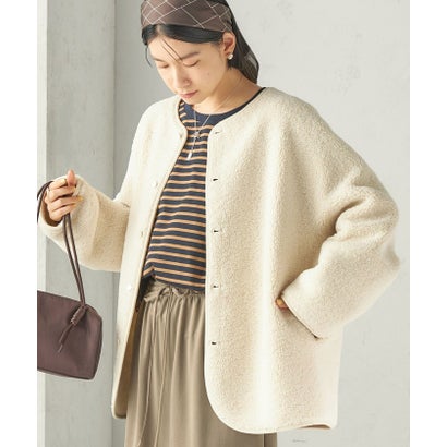 《一部予約》【一部WEB限定】〈手洗い可能〉ボア フリース リバーシブル ノーカラー コート （ベージュ）｜詳細画像
