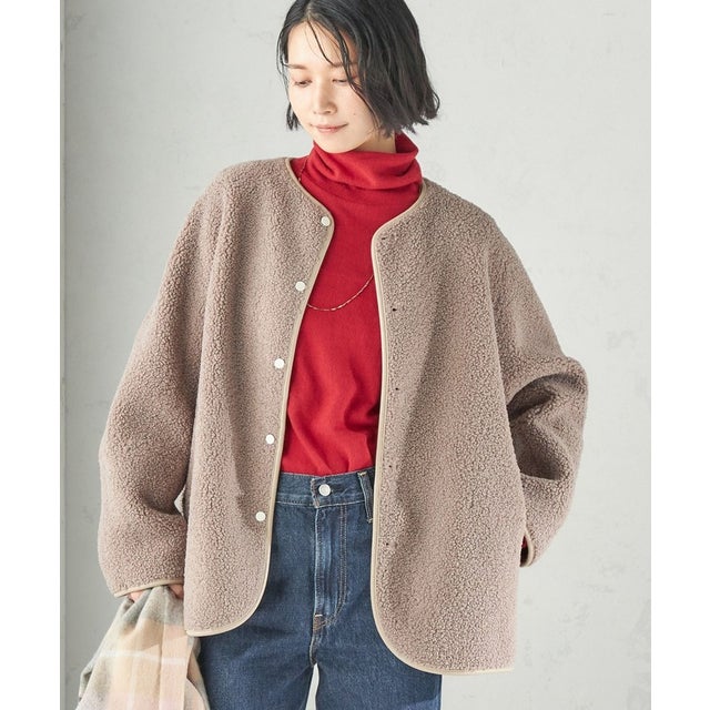 《一部予約》【一部WEB限定】〈手洗い可能〉ボア フリース リバーシブル ノーカラー コート （ベージュ）