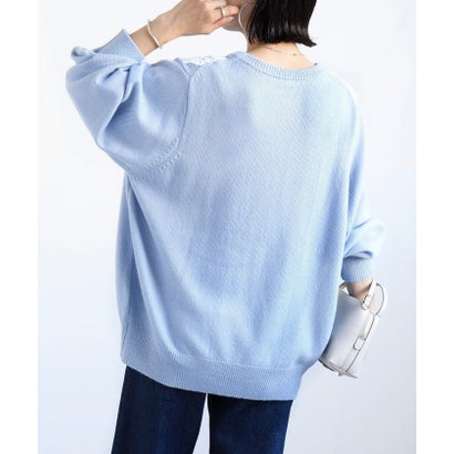 【WEB限定】〈手洗い可能〉アンゴラ混 レース コンビ Vネック ニット プルオーバー （オフホワイト）｜詳細画像