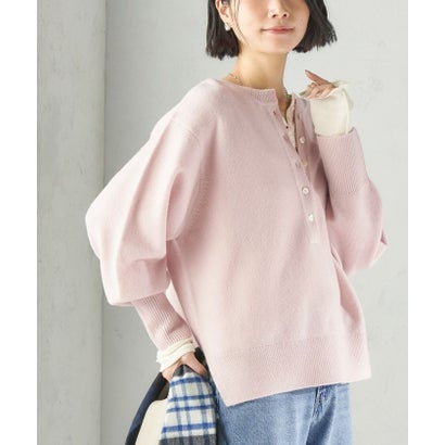 《一部予約》〈手洗い可能〉ウール カシミヤ 2WAY ヘンリーネック プルオーバー （ピンク）｜詳細画像