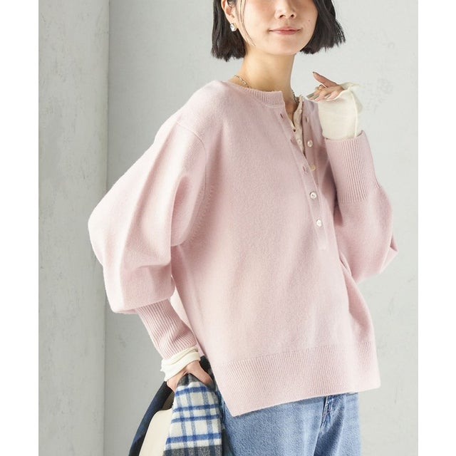 《一部予約》〈手洗い可能〉ウール カシミヤ 2WAY ヘンリーネック プルオーバー （ピンク）