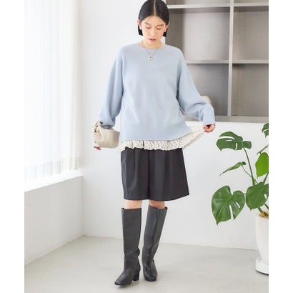 《一部予約》〈手洗い可能〉ウール カシミヤ 2WAY ヘンリーネック プルオーバー （スカイブルー）｜詳細画像