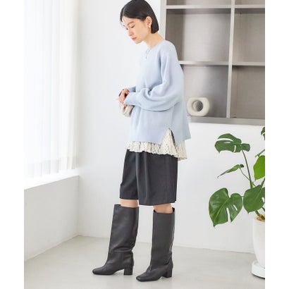 《一部予約》〈手洗い可能〉ウール カシミヤ 2WAY ヘンリーネック プルオーバー （スカイブルー）｜詳細画像