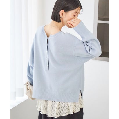 《一部予約》〈手洗い可能〉ウール カシミヤ 2WAY ヘンリーネック プルオーバー （スカイブルー）｜詳細画像