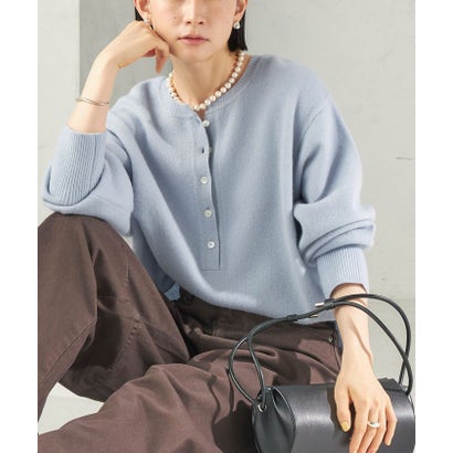 《一部予約》〈手洗い可能〉ウール カシミヤ 2WAY ヘンリーネック プルオーバー （スカイブルー）｜詳細画像
