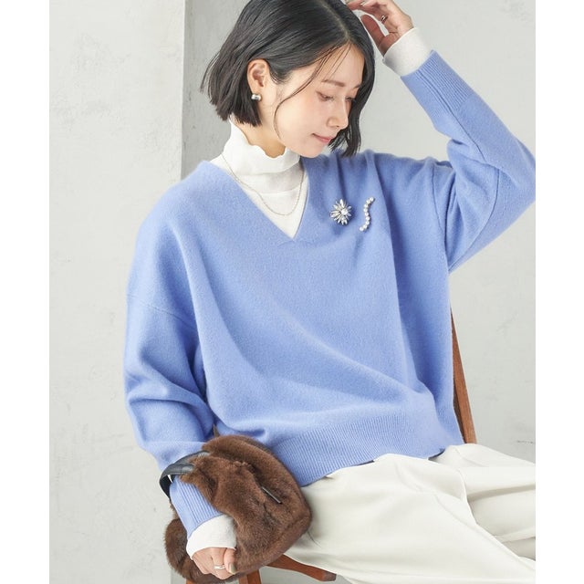 〈手洗い可能〉ウール カシミヤ V ネック プルオーバー （スカイブルー）