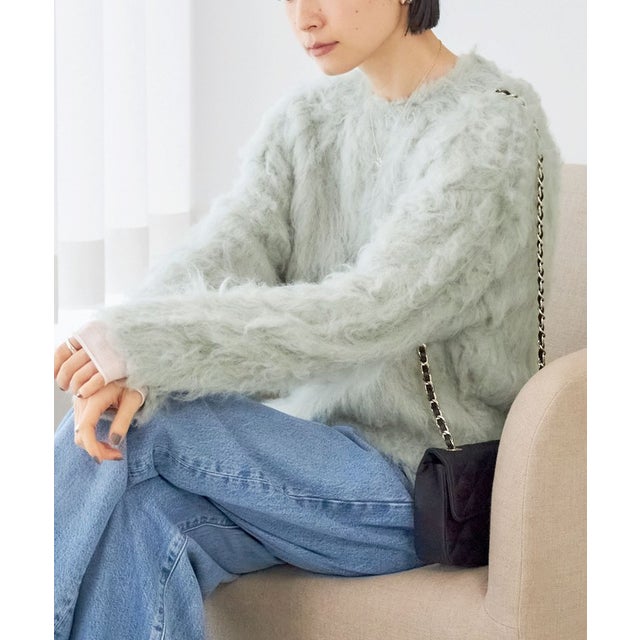 《予約》〈手洗い可能〉シャギー クルーネック プルオーバー （ライトグリーン）