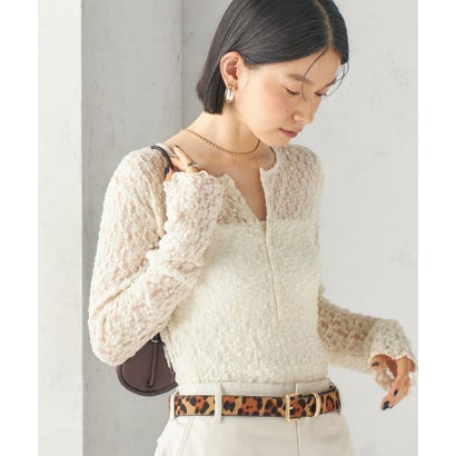 シップス SHIPS 《一部予約》〈手洗い可能〉ラメ / 無地 シュリンク レース ヘンリーネック 2WAY プルオーバー （ホワイト）｜詳細画像