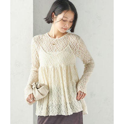 シップス SHIPS 《一部予約》〈手洗い可能〉ラメ / 無地 シュリンク レース ヘンリーネック 2WAY プルオーバー （ホワイト）｜詳細画像