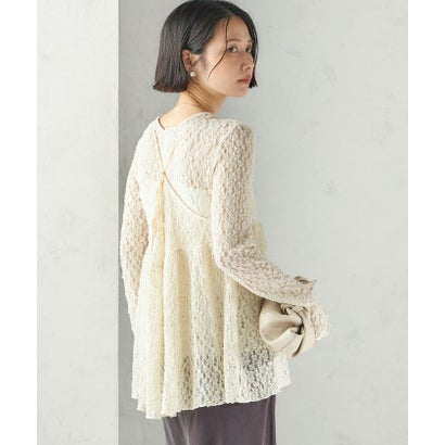 シップス SHIPS 《一部予約》〈手洗い可能〉ラメ / 無地 シュリンク レース ヘンリーネック 2WAY プルオーバー （ホワイト）｜詳細画像