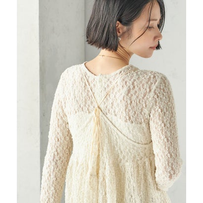 シップス SHIPS 《一部予約》〈手洗い可能〉ラメ / 無地 シュリンク レース ヘンリーネック 2WAY プルオーバー （ホワイト）｜詳細画像