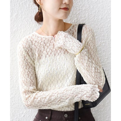 シップス SHIPS 《一部予約》〈手洗い可能〉ラメ / 無地 シュリンク レース ヘンリーネック 2WAY プルオーバー （ホワイト）｜詳細画像