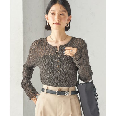 シップス SHIPS 《一部予約》〈手洗い可能〉ラメ / 無地 シュリンク レース ヘンリーネック 2WAY プルオーバー （ホワイト）｜詳細画像