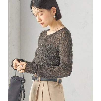 シップス SHIPS 《一部予約》〈手洗い可能〉ラメ / 無地 シュリンク レース ヘンリーネック 2WAY プルオーバー （ホワイト）｜詳細画像