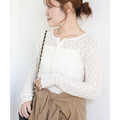 シップス SHIPS 《一部予約》〈手洗い可能〉ラメ / 無地 シュリンク レース ヘンリーネック 2WAY プルオーバー （ホワイト）｜詳細画像