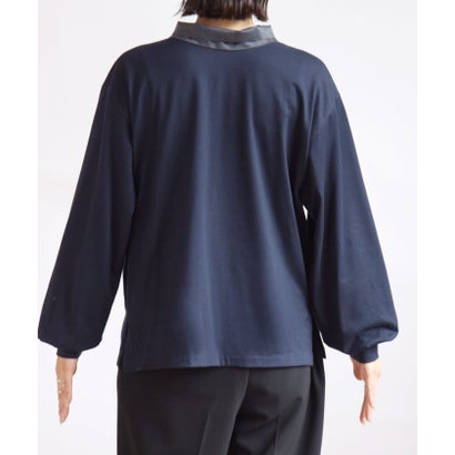 〈手洗い可能〉布帛 ボウタイ コンビ 2WAY トップス （ホワイト）｜詳細画像