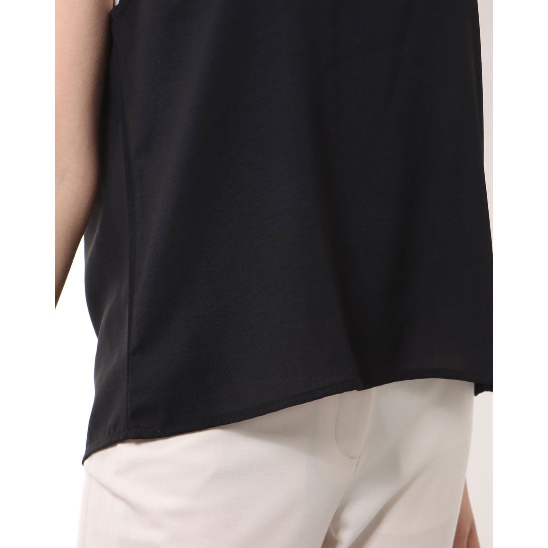 シーイン SHEIN 2色★ギピュールレース キャップスリーブ ブラウス （ブラック） -waja bazar - 海外ファッションブランド