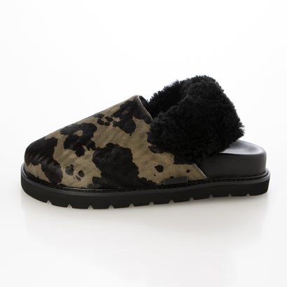 ムートン スリッポン レディース ボア付き フラット あったか （BLK*GREEN）｜詳細画像