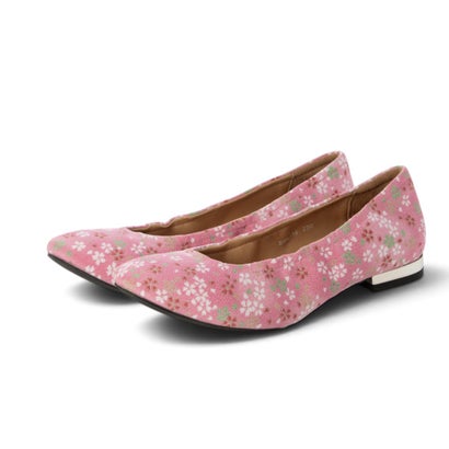 花柄 パンプス レディース フラット ローヒール 和風デザイン （Pink）｜詳細画像
