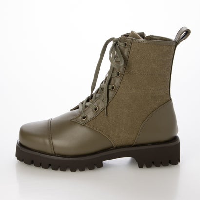 厚底 レースアップ ブーツ レディース ミドルブーツ シンプル （KHAKI）｜詳細画像