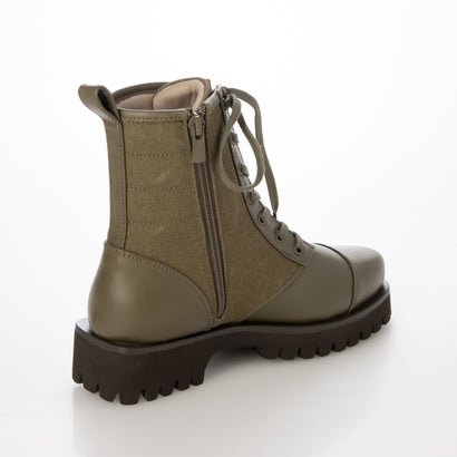 厚底 レースアップ ブーツ レディース ミドルブーツ シンプル （KHAKI）｜詳細画像