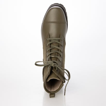厚底 レースアップ ブーツ レディース ミドルブーツ シンプル （KHAKI）｜詳細画像