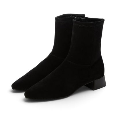ショートブーツ レディース ポインテッドトゥ ストレッチブーツ ローヒール ローヒールショートブーツ （BLK）｜詳細画像