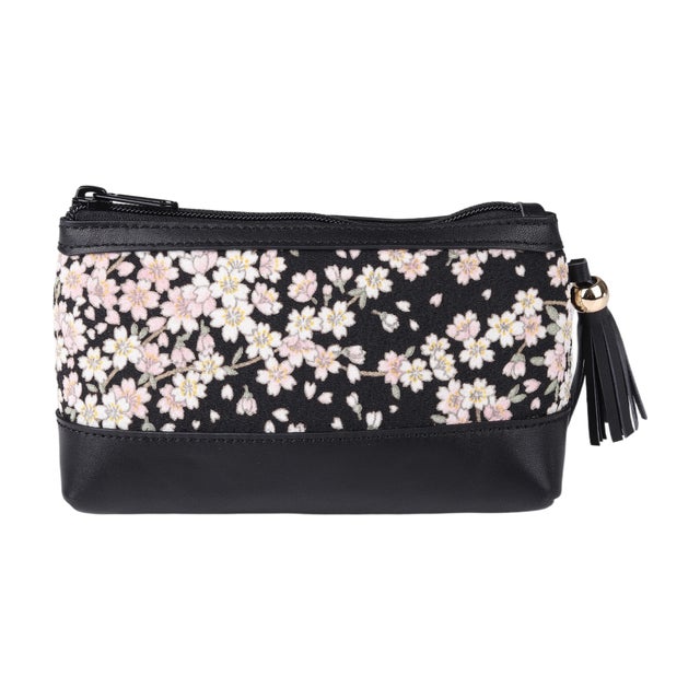 日式和風花卉小銭入れ 繁花似錦織錦ハンドバッグ （小櫻 SAKURA BLK）