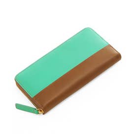 [HALEINE] フランス レザー 長財布 ラウンドファスナー バイカラー レディース メンズ （(08)ターコイズ×ブラウン）