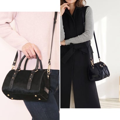 [MY BEST BAG]ホースヘア牛革ミニボストンショルダーバッグ （ブラック）｜詳細画像