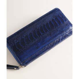 オーストリッチ レザー 長財布 ラウンドファスナー レディース メンズ （アイリスブルー）