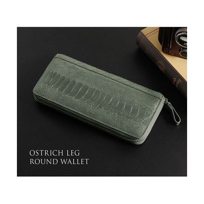 オーストリッチ レザー 長財布 ラウンドファスナー レディース メンズ （レッド）｜詳細画像
