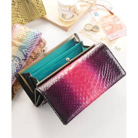 ダイヤモンド パイソン がま口 長財布 レディース 本革 スペイン レザー 全19色 小銭入れ付き （ファンタジーピンク）