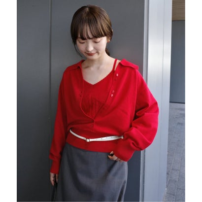 スローブ イエナ SLOBE IENA 《追加予約》crinkle crinkle crinkle slow off knit top CC-5038 （レッド）｜詳細画像