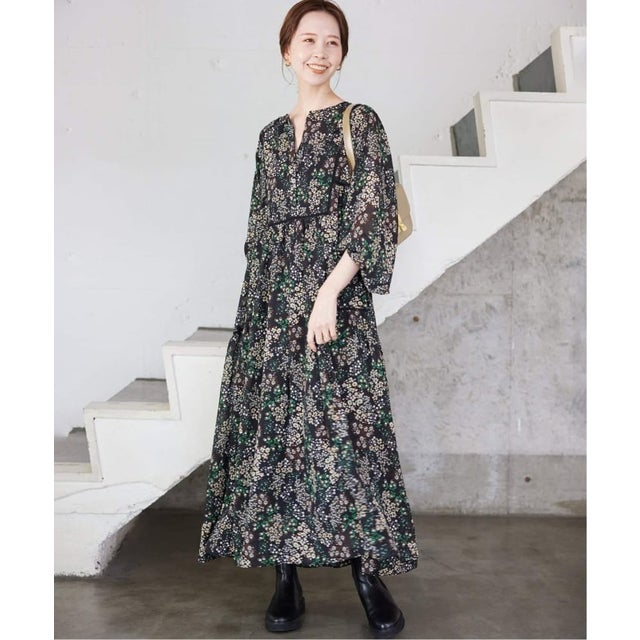 《WEB限定/追加3予約》FLOWER PRINT ワンピース （ブラック）